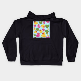 Cascade of rubber ducks on a blue background repeat pattern Kids Hoodie